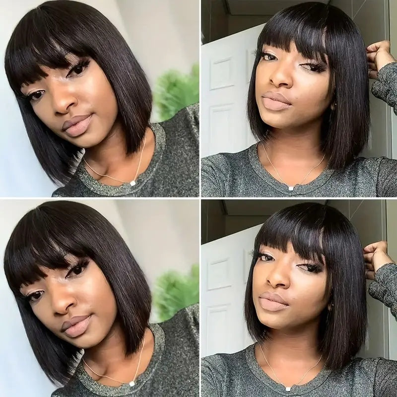 Brazilian Remy Non-toxic Wig, Straight Hair And Short Hair, Black. Human Hair Mechanism, Non-sticky And Non-toxic Wig With Bangs, Suitable For The Whole Scene. My Store