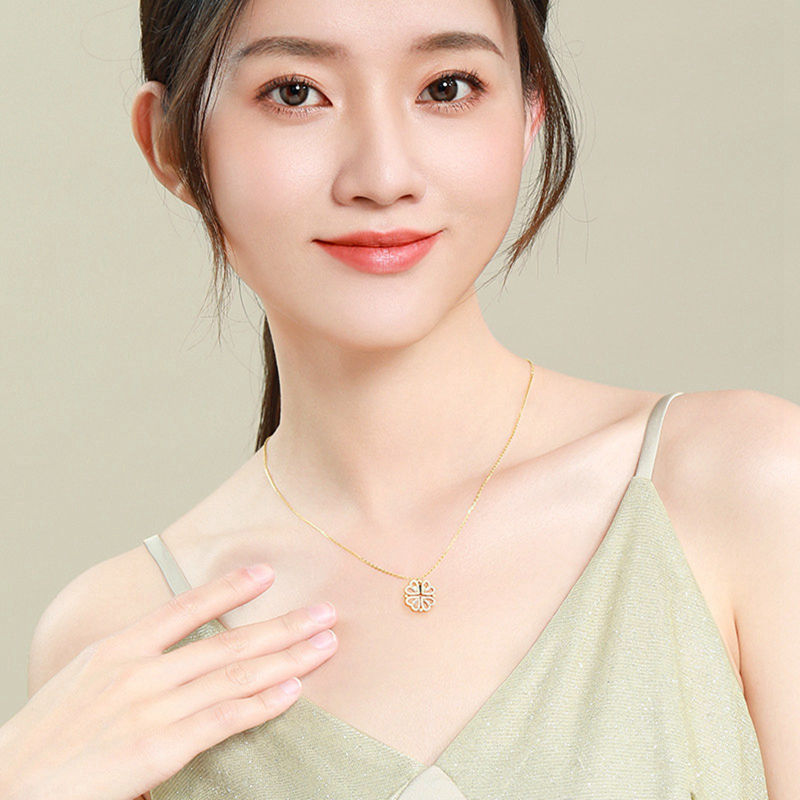 Retro Magnetic Folding Heart Shaped Four Leaf Clover Pendant Necklace Women Love Clavicle Chain Gifts Openable Choker Jewelry My Store