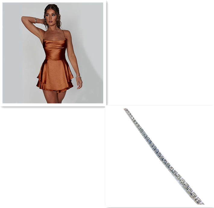 Sexy Suspender Skirt For Women Elegant Slim Strap Satin Backless Lace Up A-Line Short Dress Lady My Store
