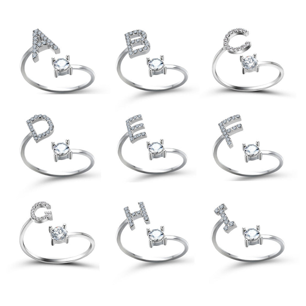 New Design Adjustable 26 Initial Letter Ring Fashion Jewelry For Women Simple Elegant Jewelry My Store