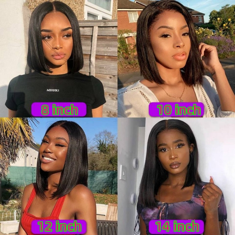 4x4 Transparent Lace Front Bob Wig – Natural Human Hair, Pre-Plucked, No Glue, Easy Wear