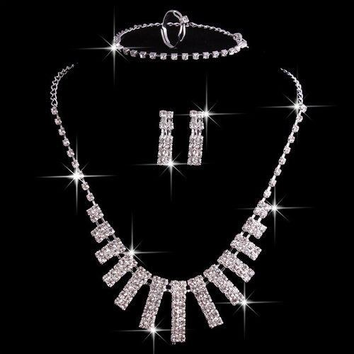 4 Pieces Rhinestones Necklace Set With Earrings Ring And Bracelet Fashion Jewelry For Women My Store