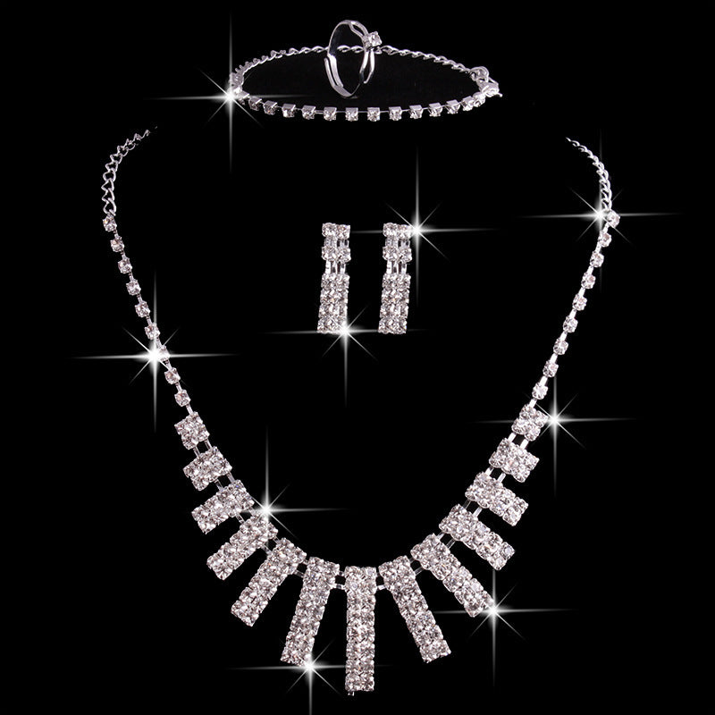 4 Pieces Rhinestones Necklace Set With Earrings Ring And Bracelet Fashion Jewelry For Women My Store
