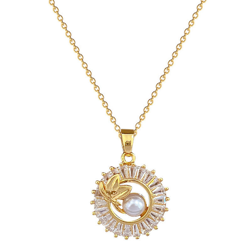 Fashion Jewelry Square Full Diamond Personalized Round Ring Leaves Necklace And Earrings Suite My Store