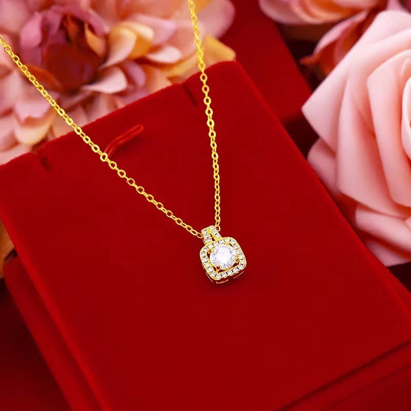 Fashion Jewelry Set Zircon Gem Pendant Chain Choker Necklace For Women Gold Color Stud Earring Statement Wedding Ring My Store
