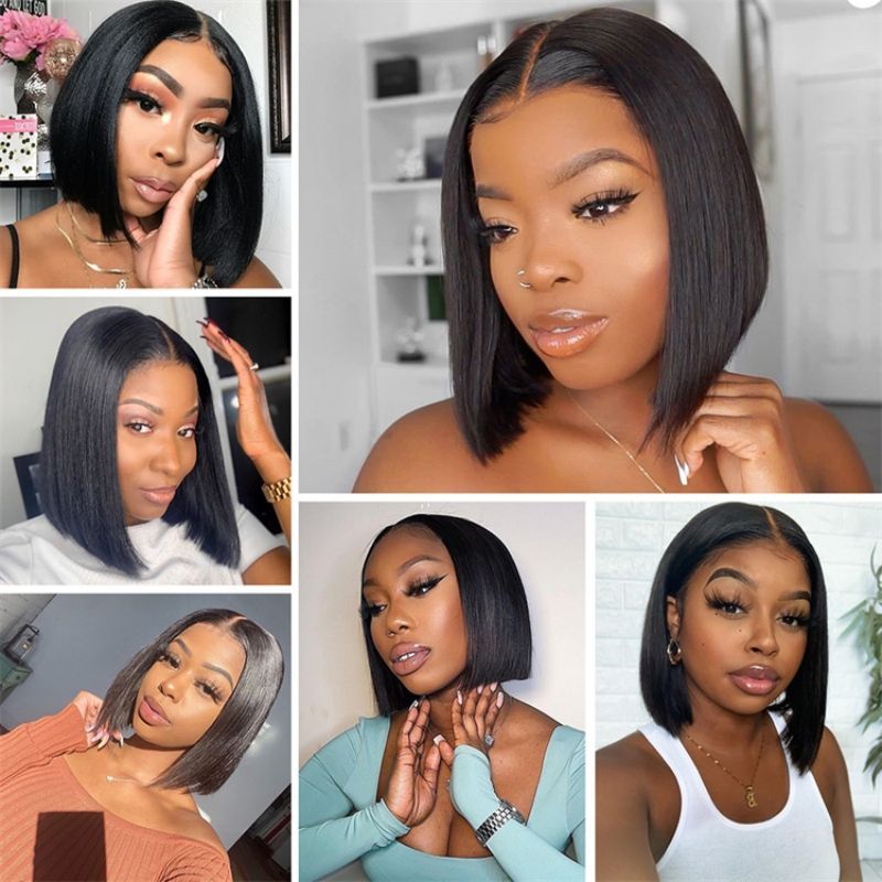4x4 Transparent Lace Front Bob Wig – Natural Human Hair, Pre-Plucked, No Glue, Easy Wear