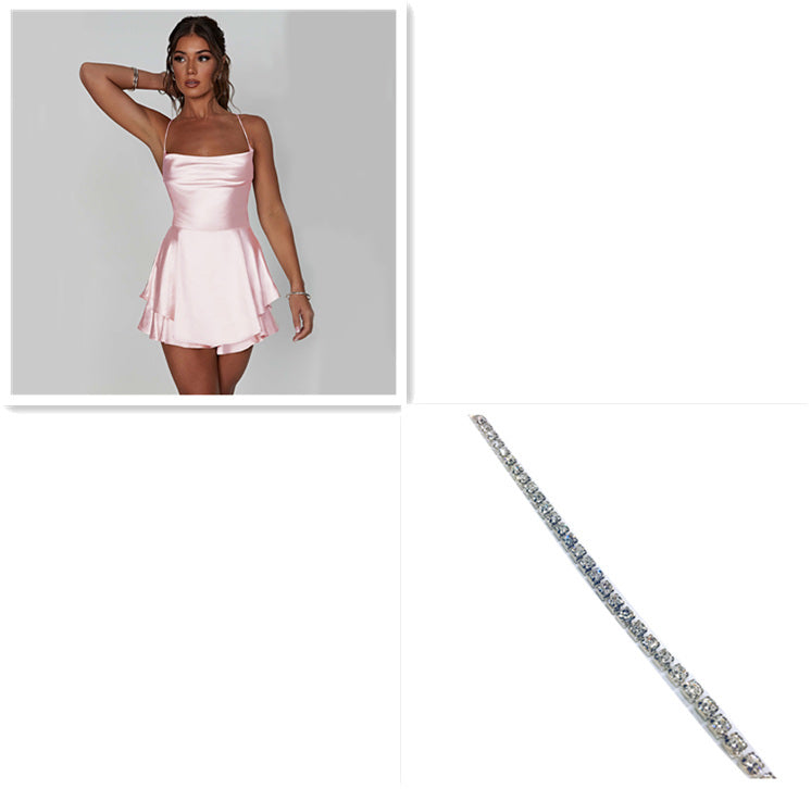 Sexy Suspender Skirt For Women Elegant Slim Strap Satin Backless Lace Up A-Line Short Dress Lady My Store