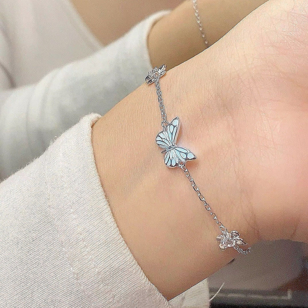 Fashion Blue Luminous Butterfly Necklace Bracelet Set For Glow In The Dark Women Clavicle Chain Choker Party Jewelry Set Gift My Store