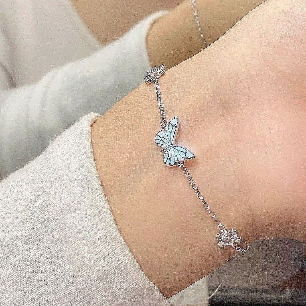 Fashion Blue Luminous Butterfly Necklace Bracelet Set For Glow In The Dark Women Clavicle Chain Choker Party Jewelry Set Gift My Store