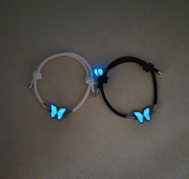 Fashion Blue Luminous Butterfly Necklace Bracelet Set For Glow In The Dark Women Clavicle Chain Choker Party Jewelry Set Gift My Store