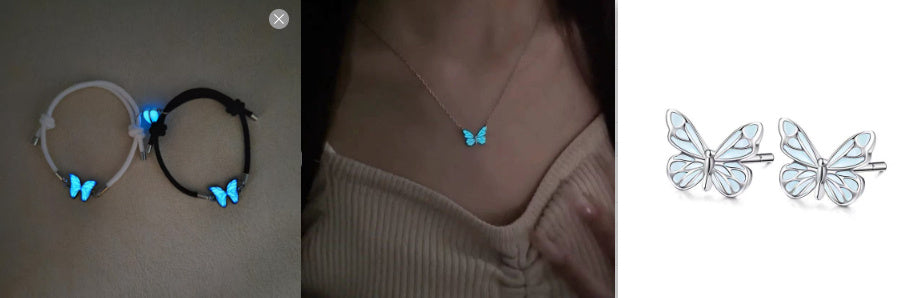 Fashion Blue Luminous Butterfly Necklace Bracelet Set For Glow In The Dark Women Clavicle Chain Choker Party Jewelry Set Gift My Store