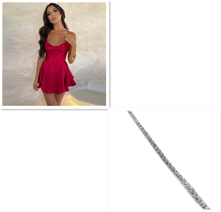Sexy Suspender Skirt For Women Elegant Slim Strap Satin Backless Lace Up A-Line Short Dress Lady My Store