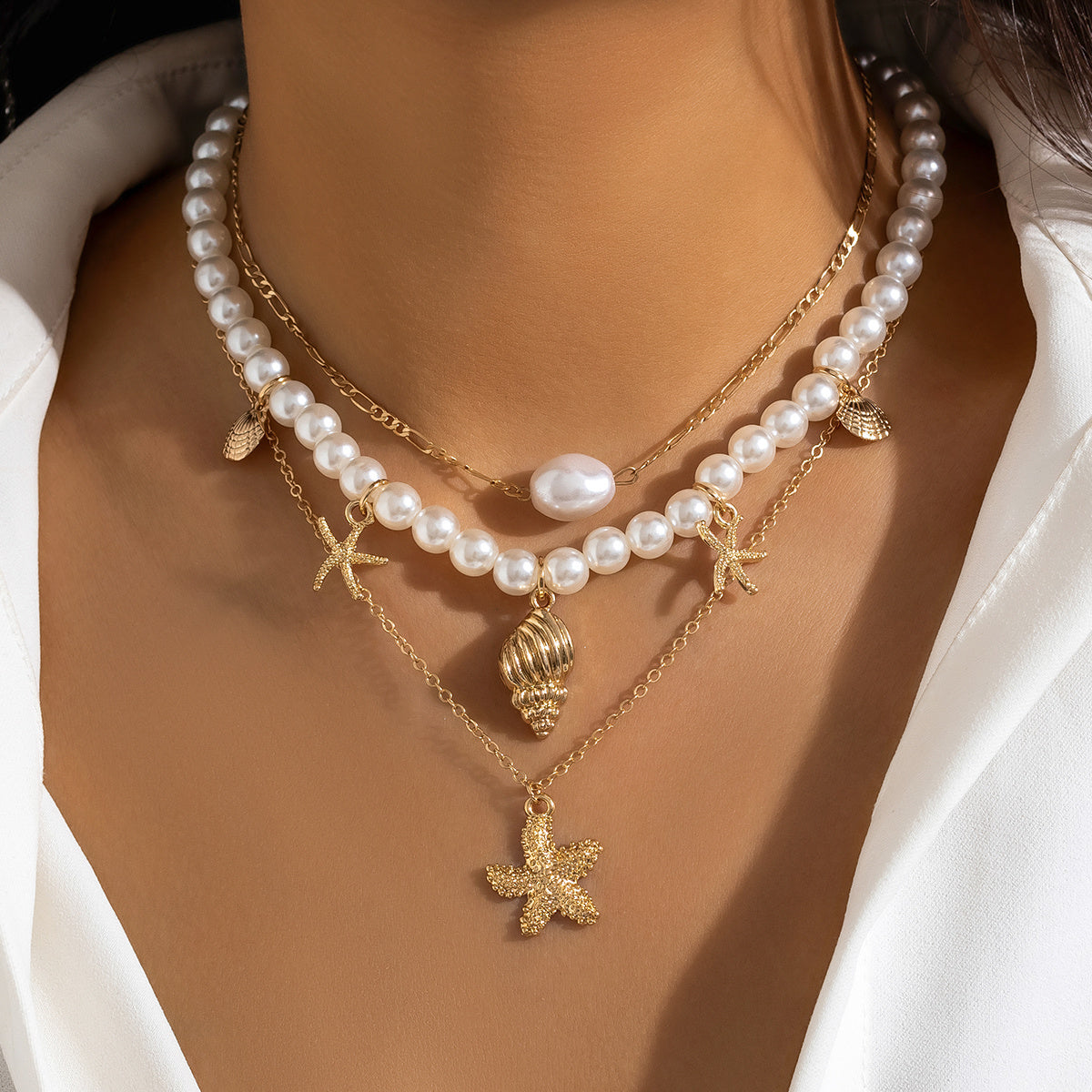 3-piece Set Of Starfish Shell Pearl Necklace My Store