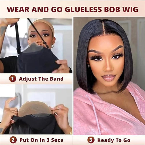 4x4 Transparent Lace Front Bob Wig – Natural Human Hair, Pre-Plucked, No Glue, Easy Wear