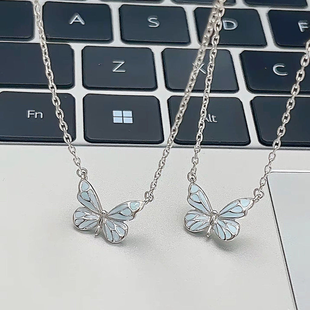 Fashion Blue Luminous Butterfly Necklace Bracelet Set For Glow In The Dark Women Clavicle Chain Choker Party Jewelry Set Gift My Store