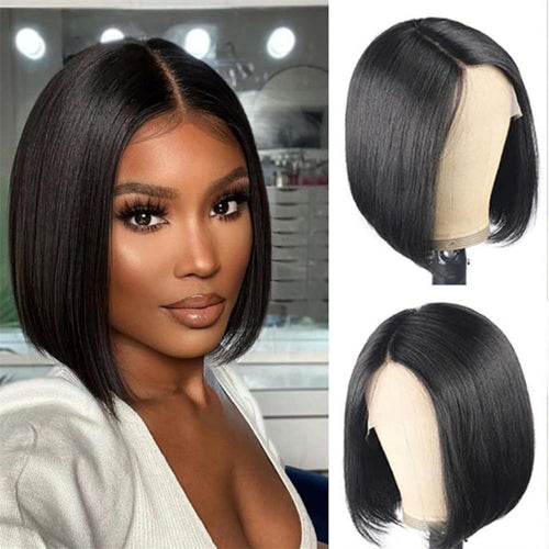 4x4 Transparent Lace Front Bob Wig – Natural Human Hair, Pre-Plucked, No Glue, Easy Wear
