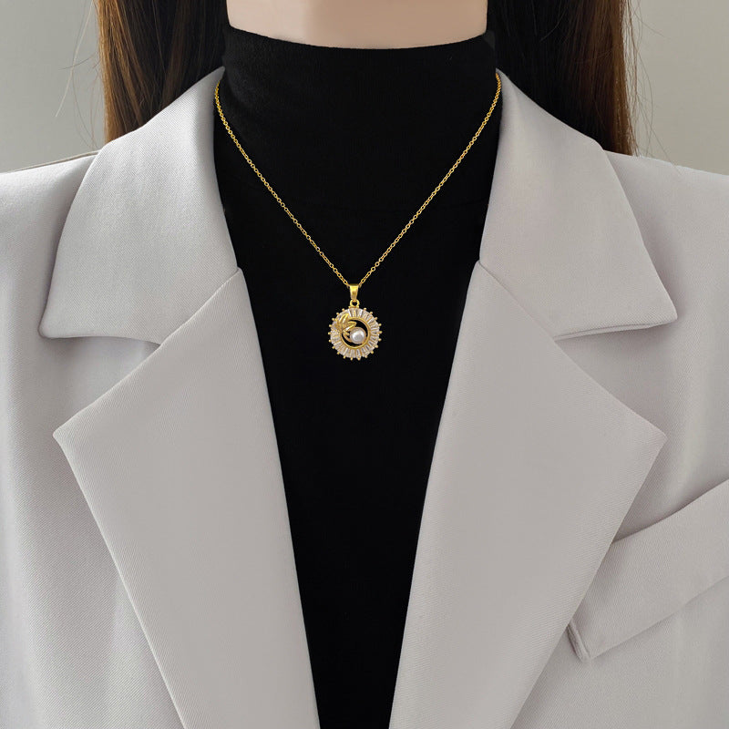 Fashion Jewelry Square Full Diamond Personalized Round Ring Leaves Necklace And Earrings Suite My Store