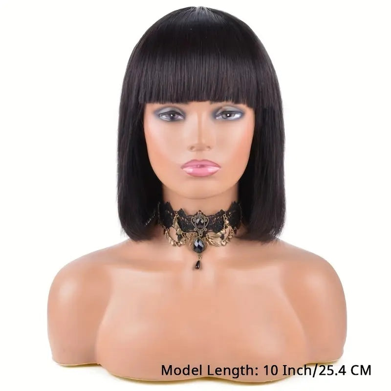 Brazilian Remy Non-toxic Wig, Straight Hair And Short Hair, Black. Human Hair Mechanism, Non-sticky And Non-toxic Wig With Bangs, Suitable For The Whole Scene. My Store