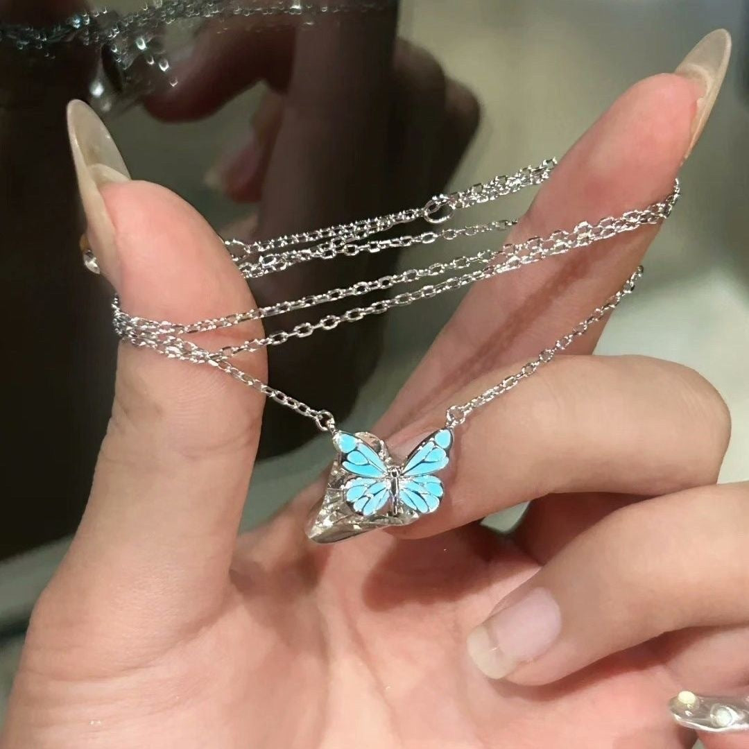Fashion Blue Luminous Butterfly Necklace Bracelet Set For Glow In The Dark Women Clavicle Chain Choker Party Jewelry Set Gift My Store