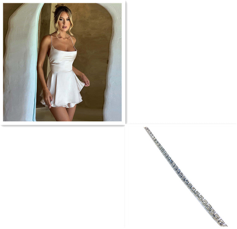 Sexy Suspender Skirt For Women Elegant Slim Strap Satin Backless Lace Up A-Line Short Dress Lady My Store