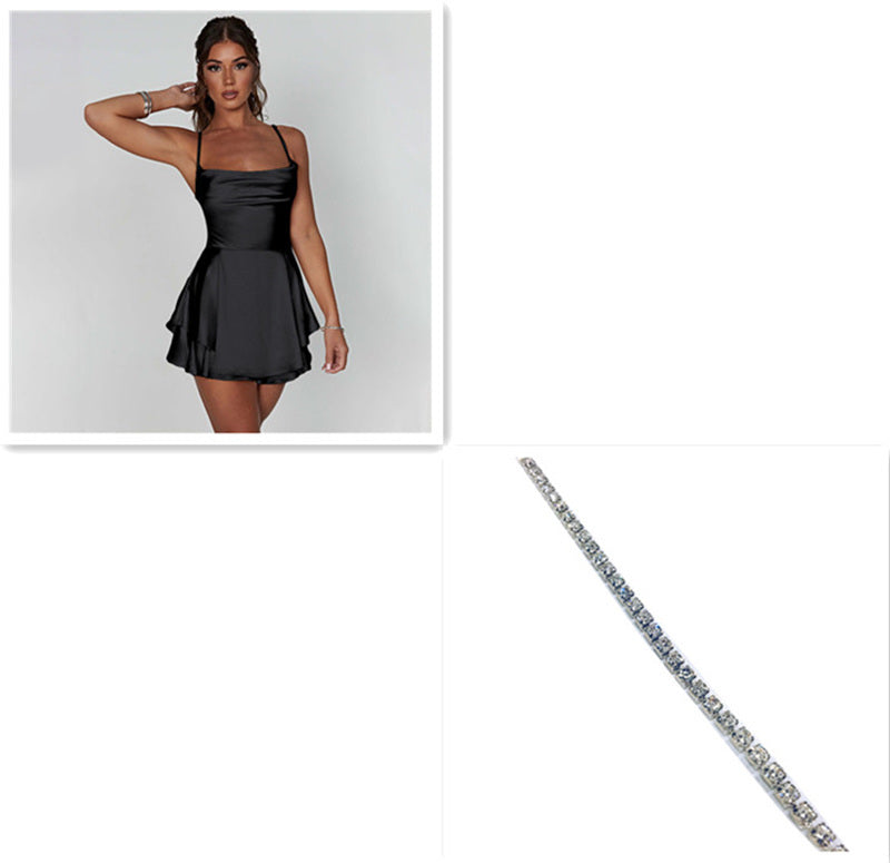 Sexy Suspender Skirt For Women Elegant Slim Strap Satin Backless Lace Up A-Line Short Dress Lady My Store