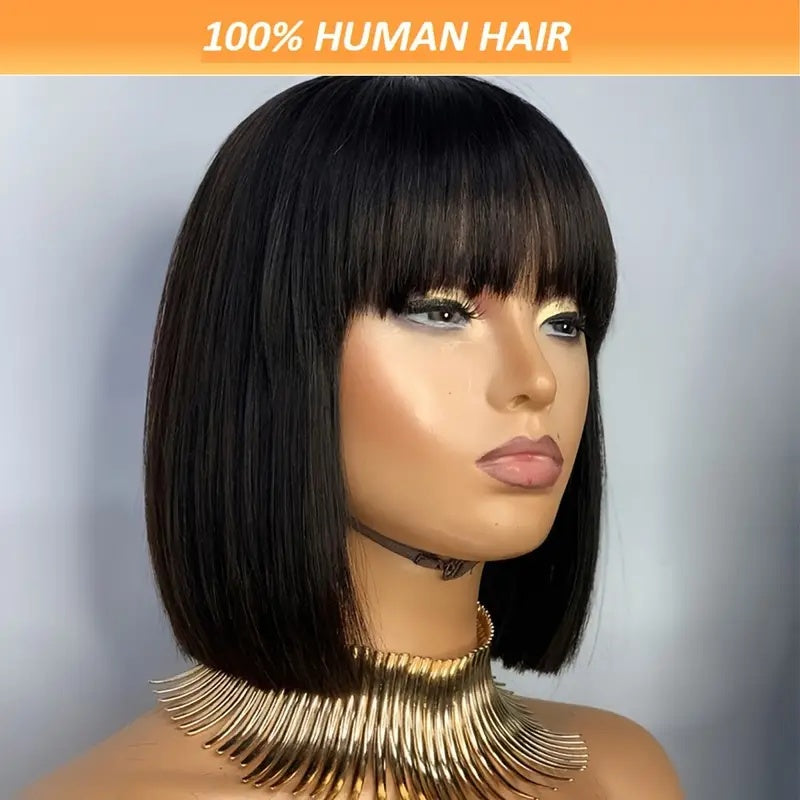 Brazilian Remy Non-toxic Wig, Straight Hair And Short Hair, Black. Human Hair Mechanism, Non-sticky And Non-toxic Wig With Bangs, Suitable For The Whole Scene. My Store