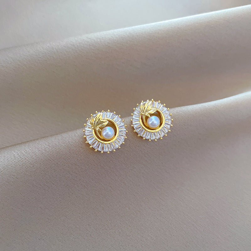 Fashion Jewelry Square Full Diamond Personalized Round Ring Leaves Necklace And Earrings Suite My Store