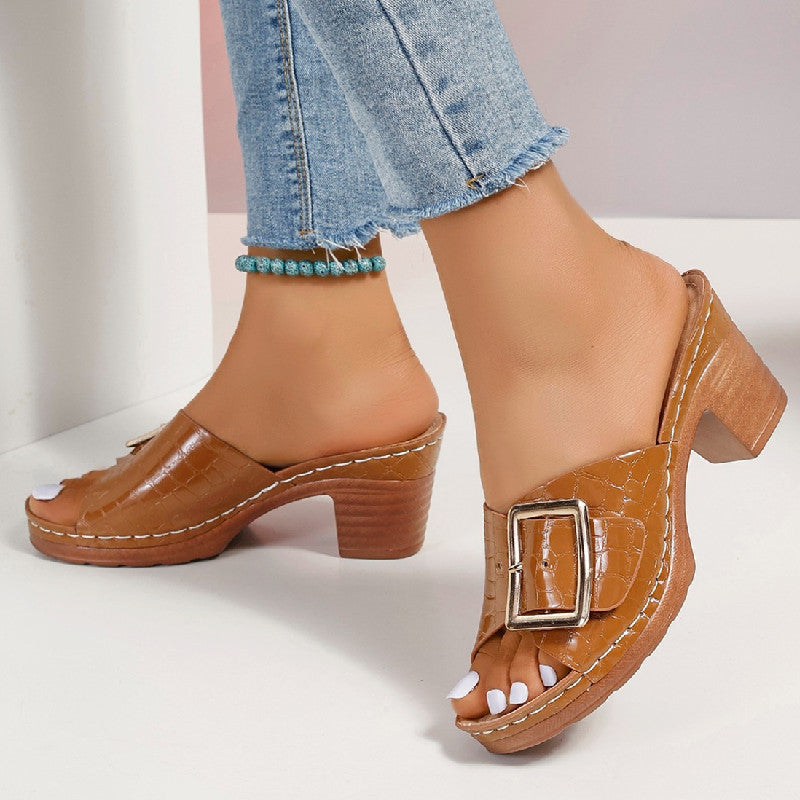 Crocodile Fashion Buckle Sandals - Stylish Peep-toe Chunky Heels My Store