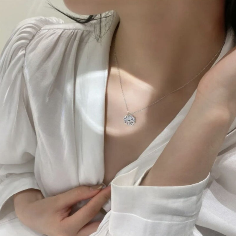 Retro Magnetic Folding Heart Shaped Four Leaf Clover Pendant Necklace Women Love Clavicle Chain Gifts Openable Choker Jewelry My Store