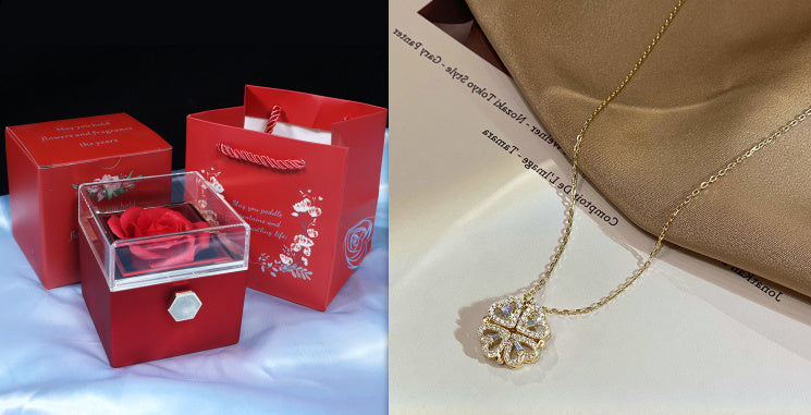 Retro Magnetic Folding Heart Shaped Four Leaf Clover Pendant Necklace Women Love Clavicle Chain Gifts Openable Choker Jewelry My Store